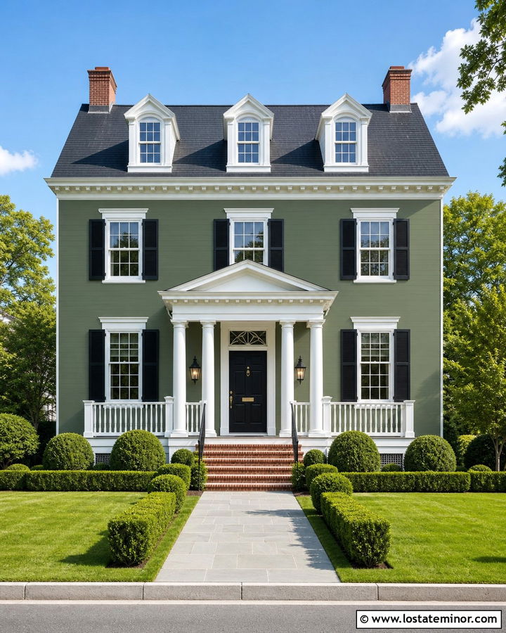 Sage Green House With White Trim And Black Shutters - 30 Sage Green House Design With Trim Ideas