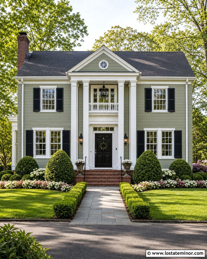 Sage Green House With White Trim And Carriage Lights - 30 Sage Green House Design With Light Fixtures Ideas
