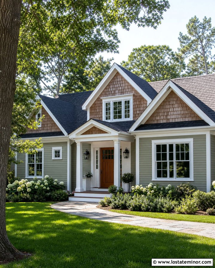 Sage Green House With White Trim And Cedar Shake - 30 Sage Green House Design With Cedar Shake Ideas