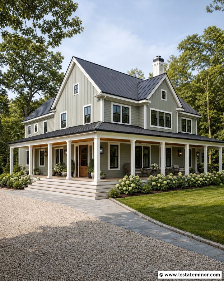 Sage Green House With White Trim And Metal Roof - 30 Sage Green House Design With Trim Ideas