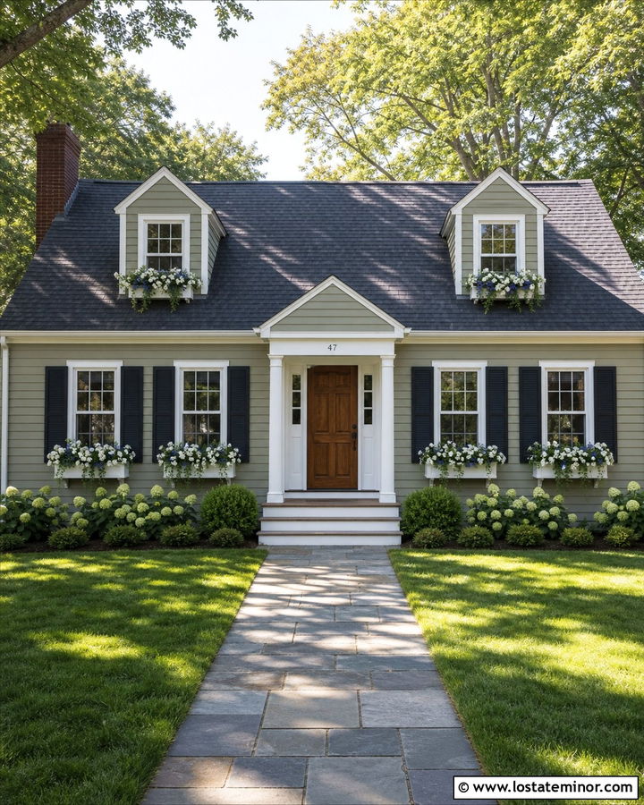 Sage Green House With White Window Boxes - 30 Sage Green House Design With Window Boxes Ideas