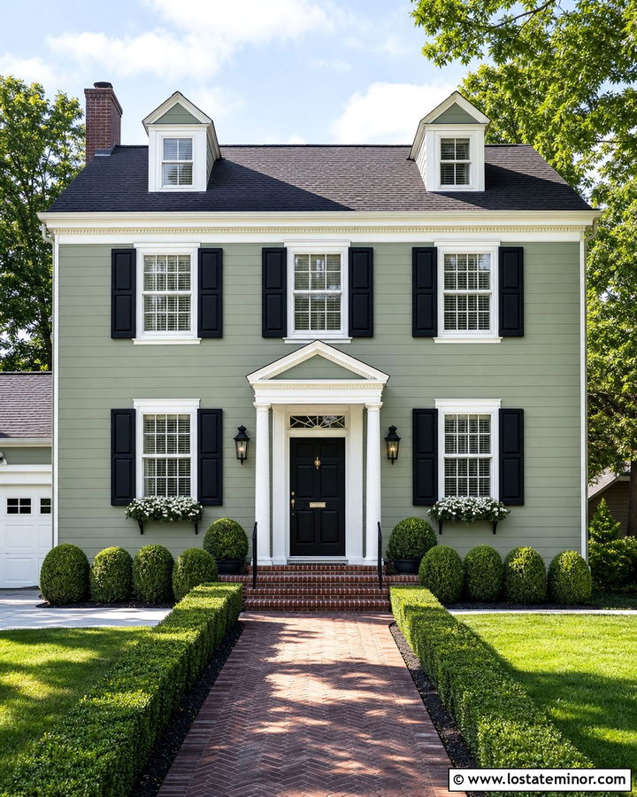 Sage Green House With White Window Frames And Black Shutters - 30 Sage Green House Design With Window Frames Ideas