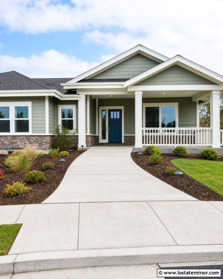 Sage Green House With Wide Accessible Walkway - 30 Sage Green House Design With Walkway Ideas
