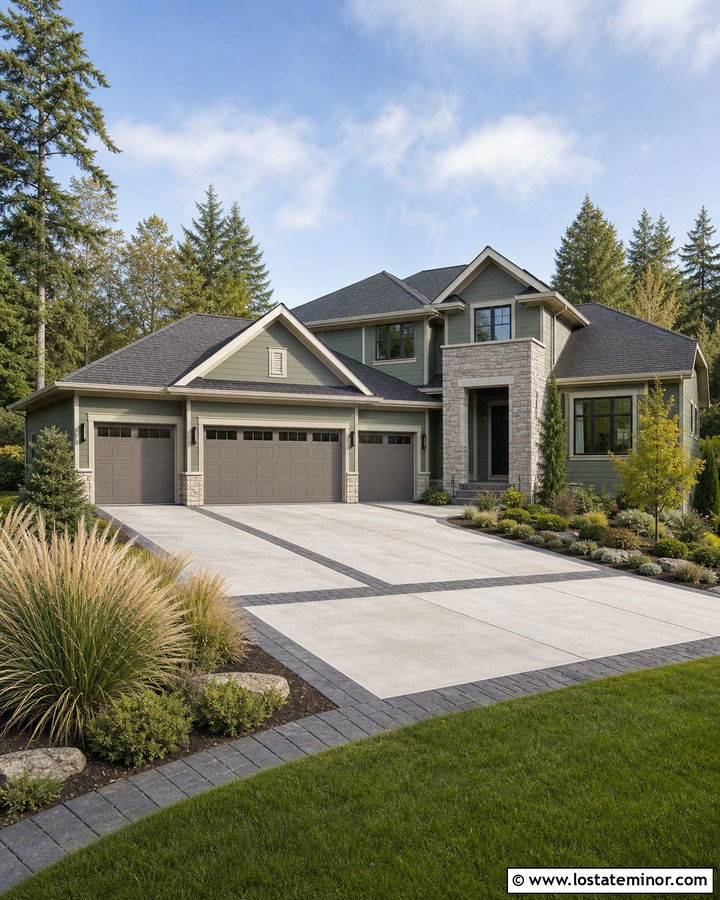 Sage Green House With Wide Garage Driveway - 30 Sage Green House Design With Driveway Ideas