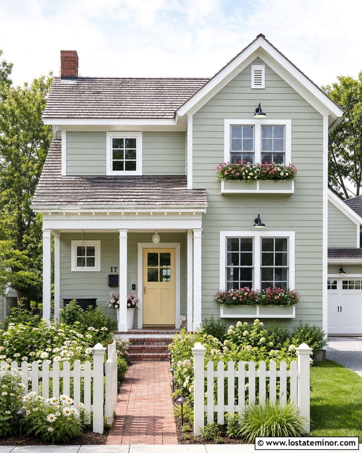 Sage Green House With Window Box Lighting - 30 Sage Green House Design With Lighting Ideas