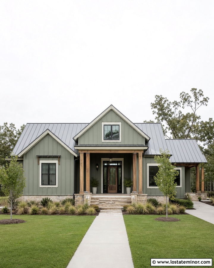 Sage Green House With Wood Look Storm Door - 30 Sage Green House Design With Storm Door Ideas