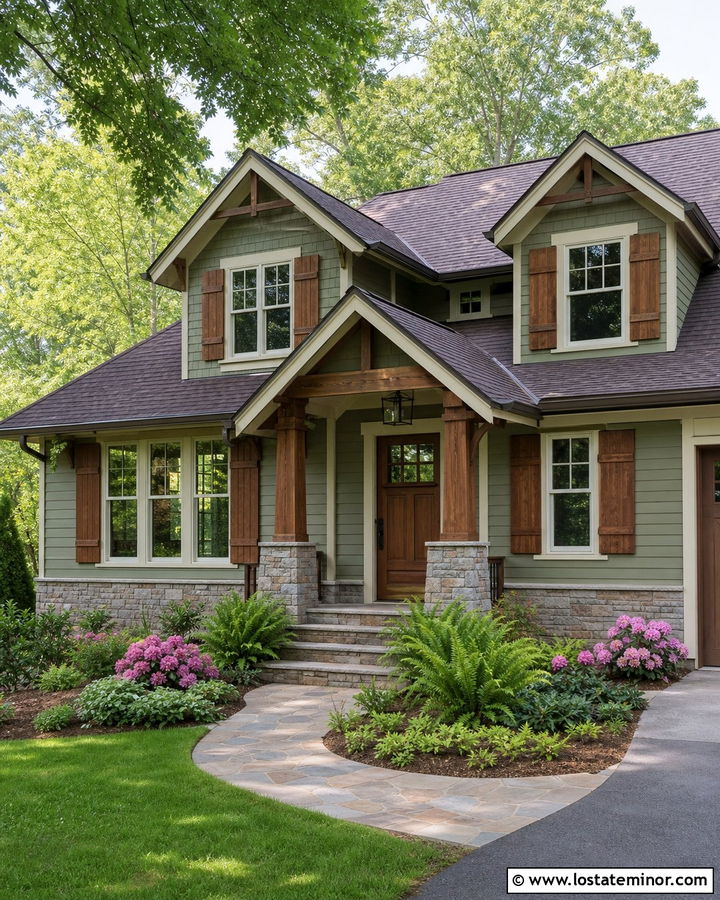 Sage Green House With Wood Shutters And Dormers - 30 Sage Green House Design With Dormers Ideas