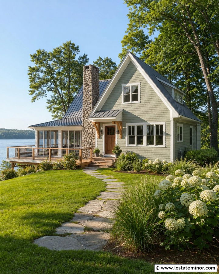 Sage Green Lake House With Chimney - 30 Sage Green House Design With Chimney Ideas