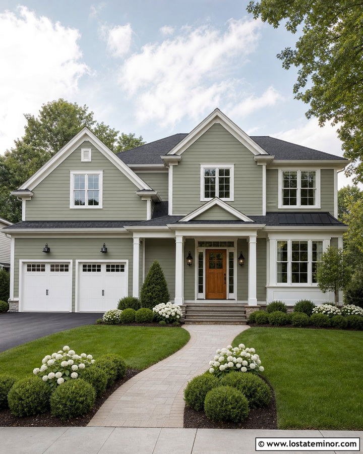 Sage Green Lap Siding With White Trim - 30 Sage Green House Design With Siding Ideas