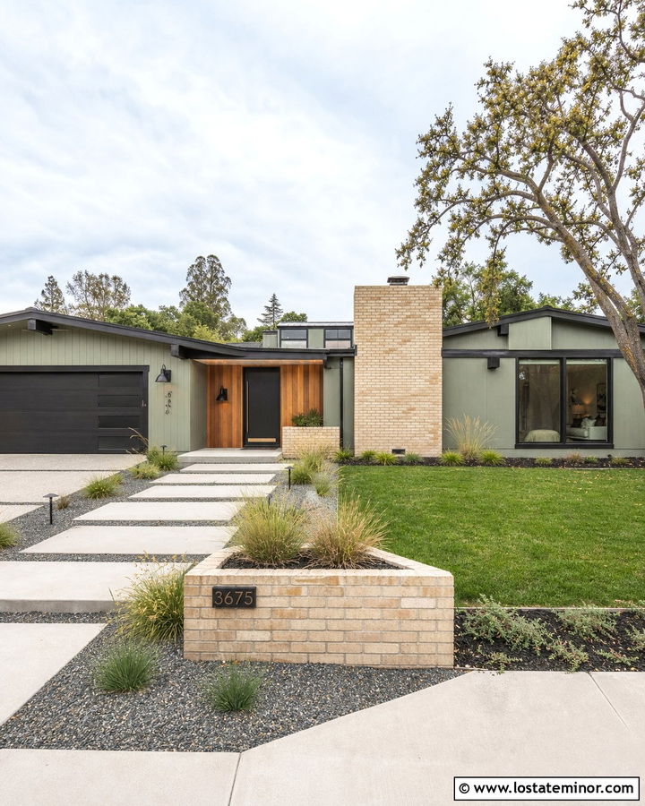 Sage Green Mid Century House With Cone Lights - 30 Sage Green House Design With Light Fixtures Ideas