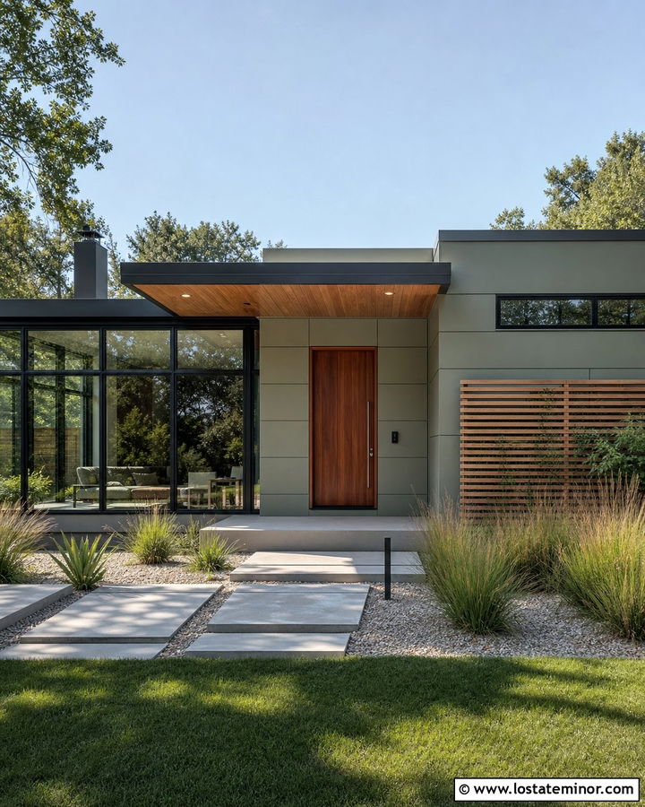 Sage Green Midcentury House With Black Glass Sunroom - 30 Sage Green House Design With Sunroom Ideas