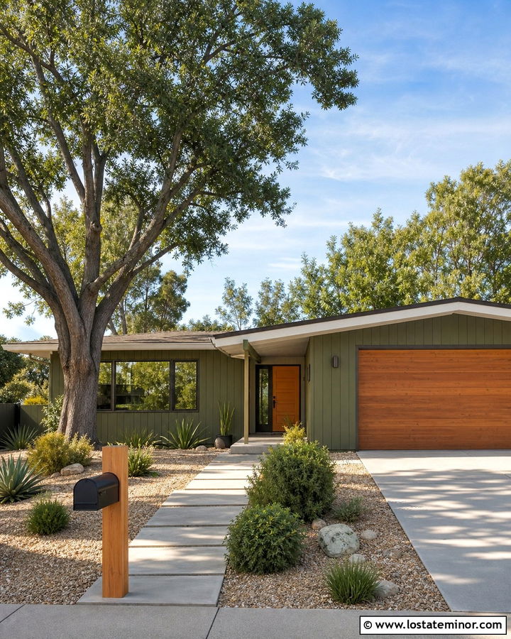 Sage Green Midcentury House With Black Mailbox - 30 Sage Green House Design With Mailbox Ideas