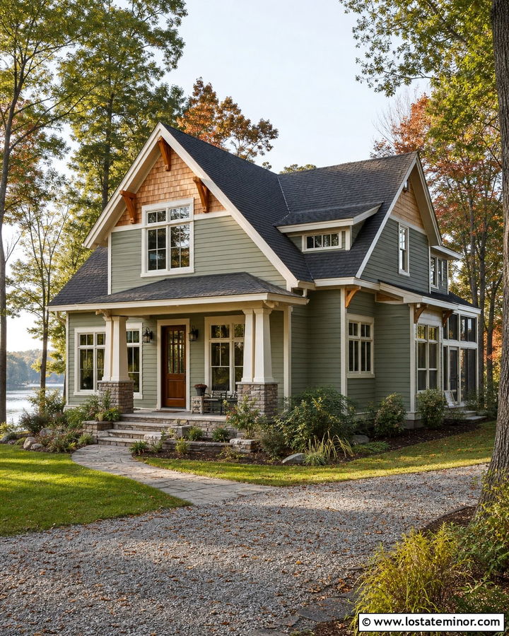 Sage Green Mixed Siding With Cedar Shakes - 30 Sage Green House Design With Siding Ideas