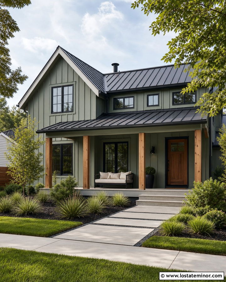 Sage Green Modern Farmhouse With Black Daybed - 30 Sage Green House Design With Daybed Ideas