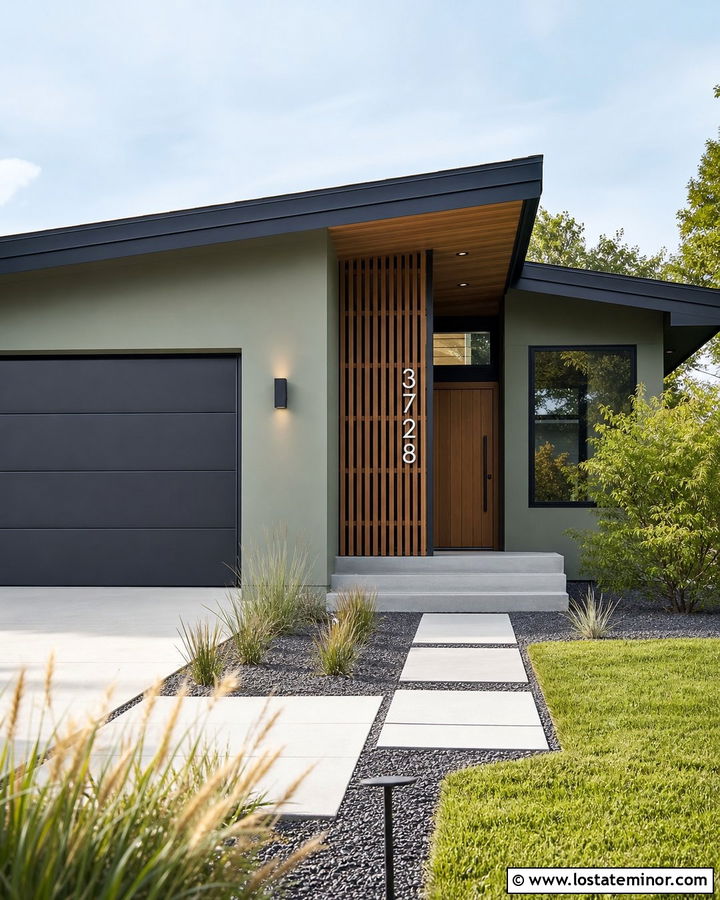 Sage Green Modern House With Cedar Screen Numbers - 30 Sage Green House Design With House Numbers Ideas