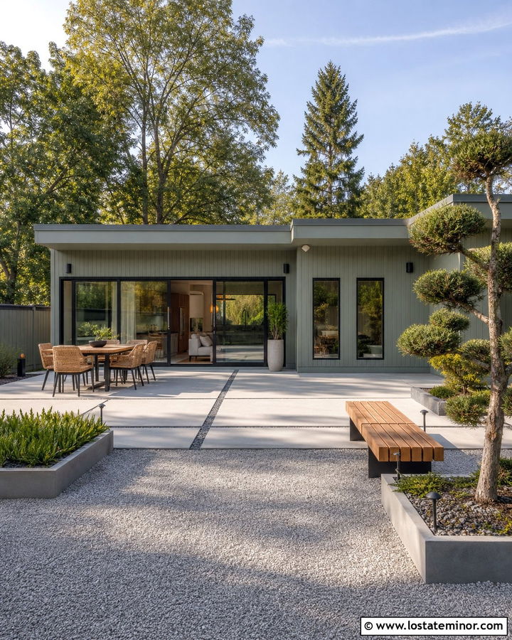 Sage Green Modern House With Courtyard - 30 Sage Green House Design With Backyard Ideas