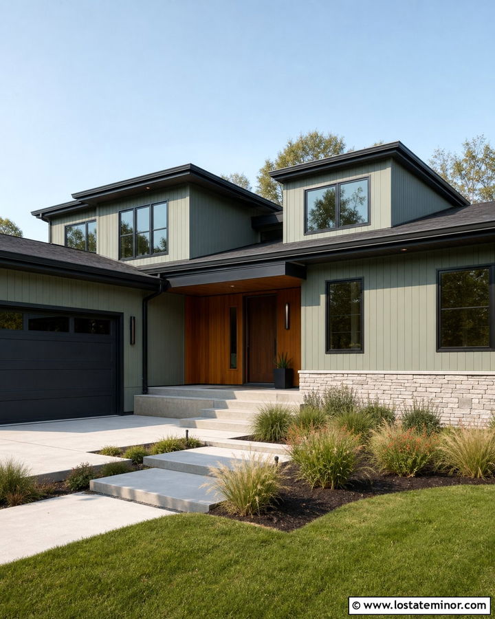 Sage Green Modern House With Flat Dormers - 30 Sage Green House Design With Dormers Ideas