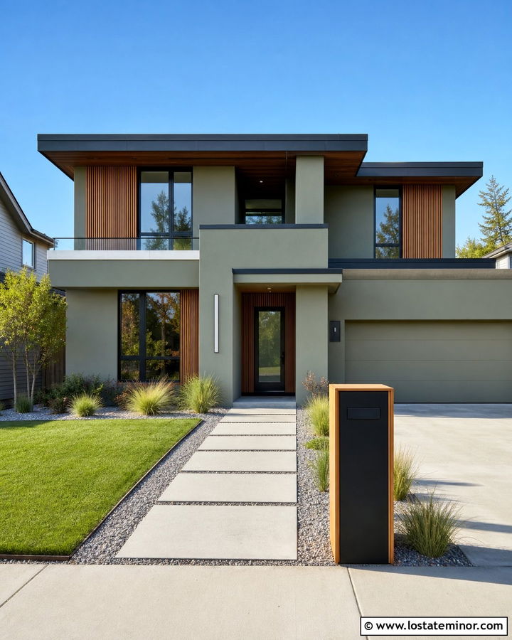 Sage Green Modern House With Parcel Mailbox - 30 Sage Green House Design With Mailbox Ideas