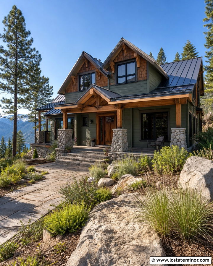Sage Green Mountain House With Cedar Shake - 30 Sage Green House Design With Cedar Shake Ideas