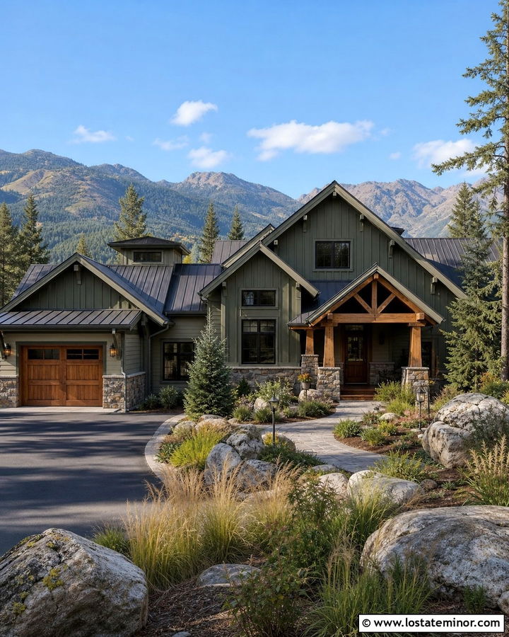 Sage Green Mountain House With Gables - 30 Sage Green House Design With Gables Ideas
