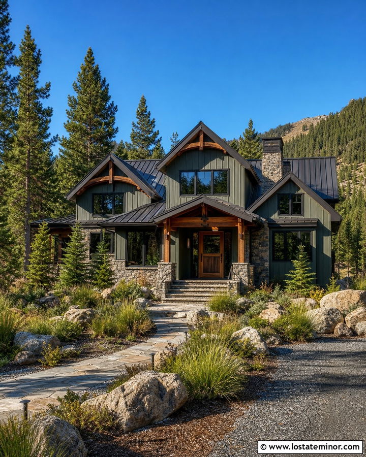 Sage Green Mountain House With Heavy Wood Screen Door - 30 Sage Green House Design With Screen Door Ideas