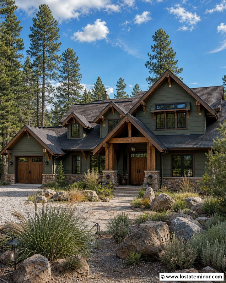 Sage Green Mountain House With Rustic Shingles - 30 Sage Green House Design With Shingles Ideas