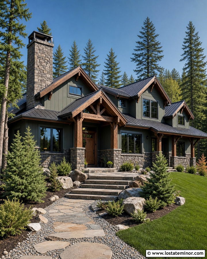 Sage Green Mountain House With Rustic Stone Wainscoting - 30 Sage Green House Design With Wainscoting Ideas