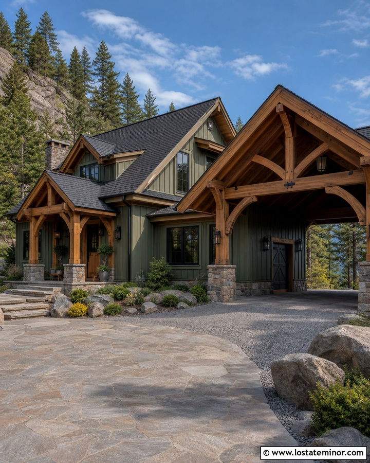 Sage Green Mountain House With Timber Carport - 30 Sage Green House Design With Carport Ideas