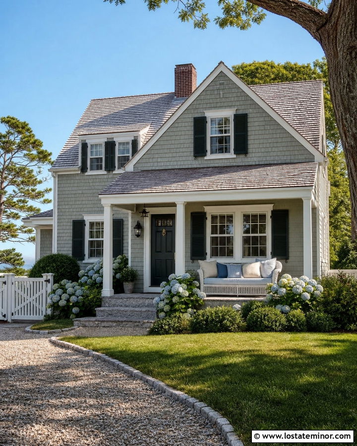Sage Green New England House With Shingle Porch Daybed - 30 Sage Green House Design With Daybed Ideas