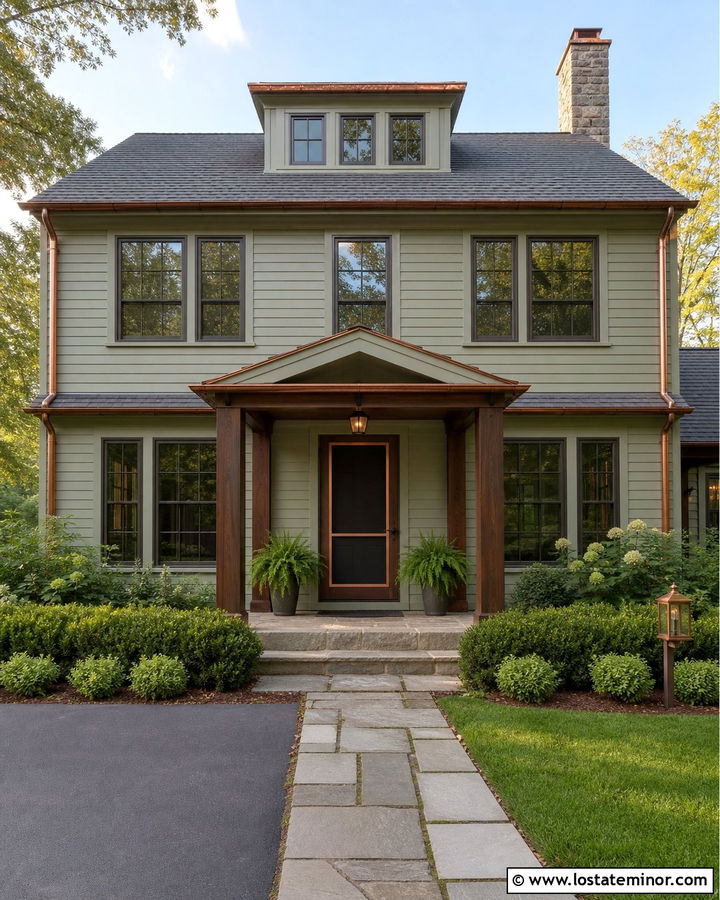 Sage Green Porch With Copper Screen Door - 30 Sage Green House Design With Screen Door Ideas