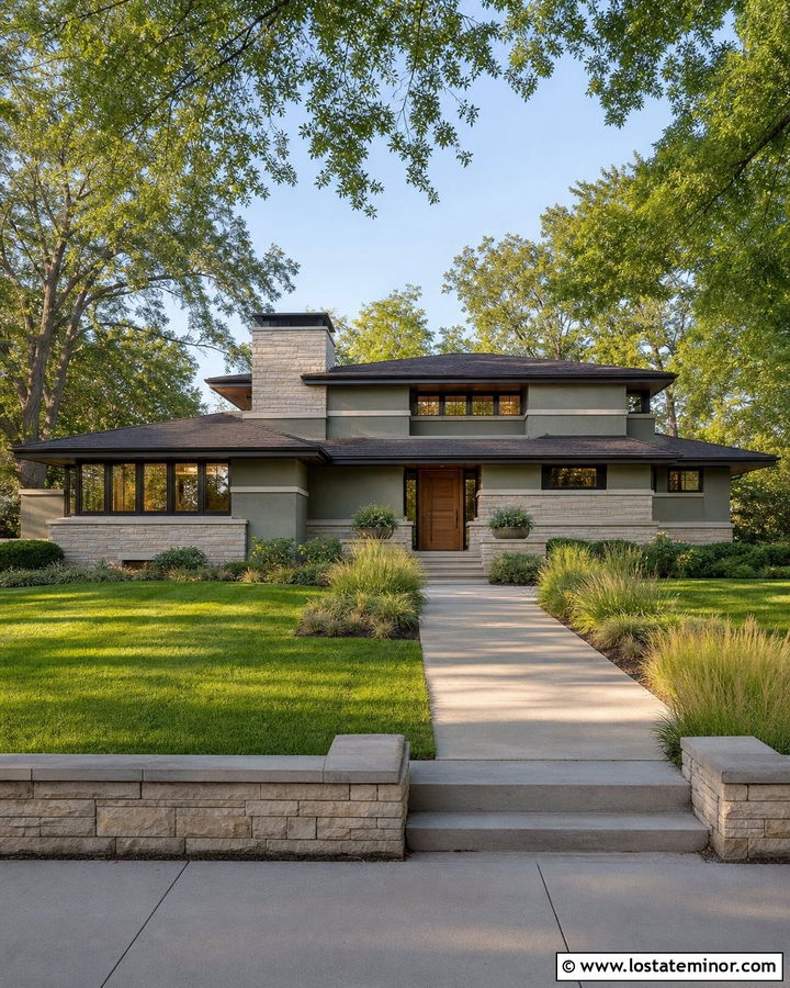 Sage Green Prairie House With Horizontal Stone - 30 Sage Green House Design With Stone Accents Ideas