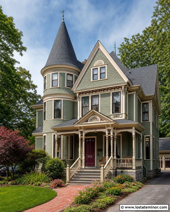 Sage Green Queen Anne With Patterned Shingles - 30 Sage Green House Design With Shingles Ideas