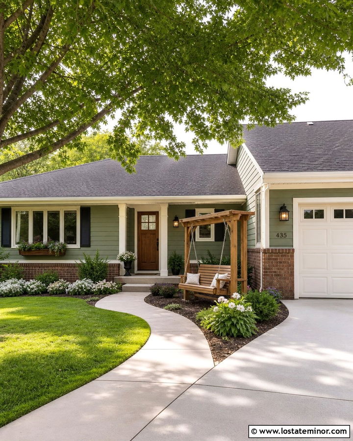 Sage Green Ranch House With Arbor Swing - 30 Sage Green House Design With Swing Ideas