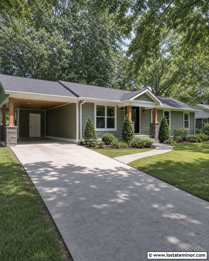 Sage Green Ranch House With Attached Carport - 30 Sage Green House Design With Carport Ideas