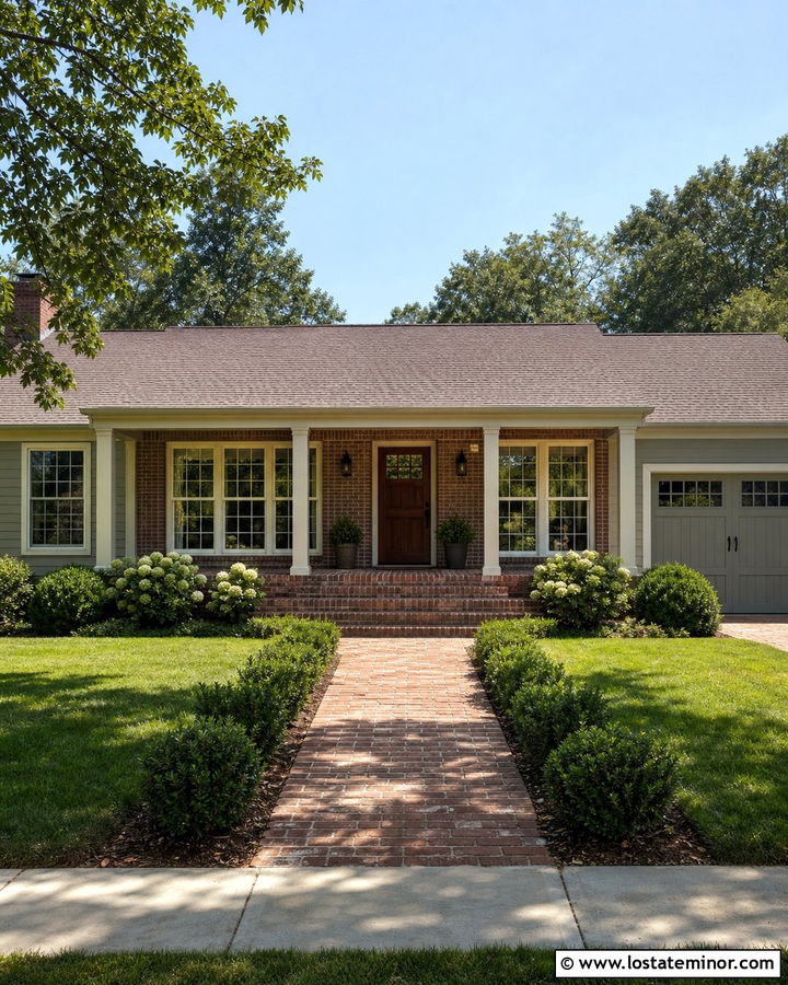 Sage Green Ranch House With Brick Front Porch - 30 Sage Green House Design With Front Porch Ideas