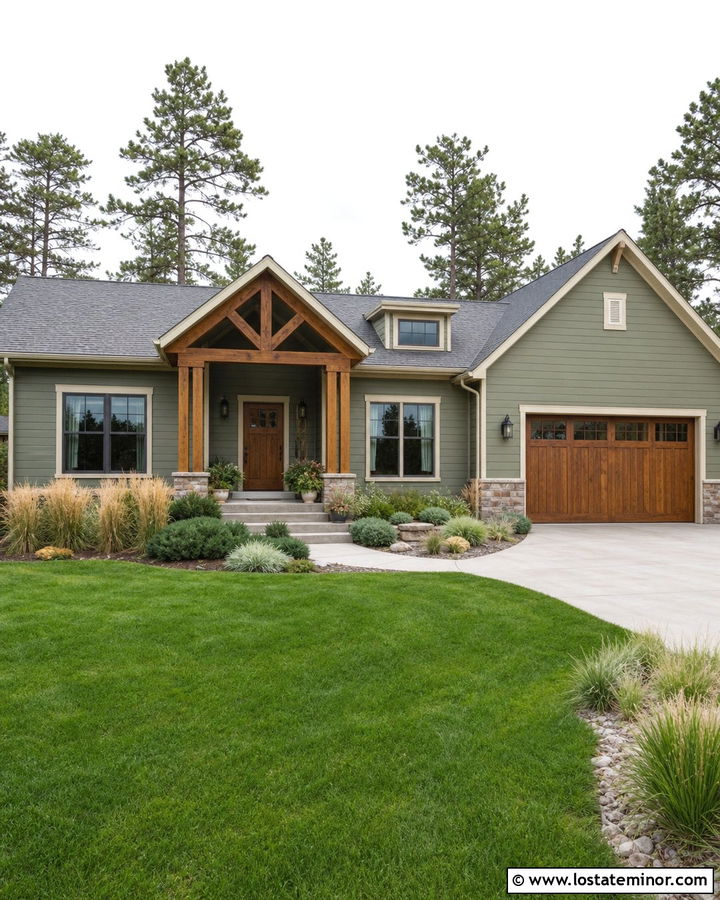 Sage Green Ranch House With Cedar Portico - 30 Sage Green House Design With Portico Ideas