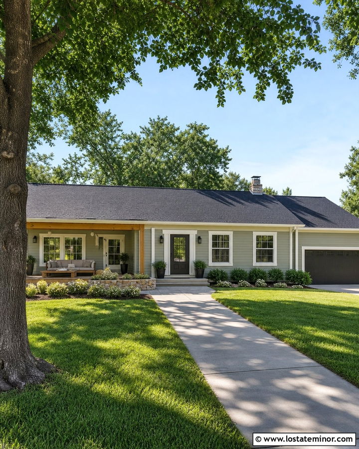 Sage Green Ranch House With Covered Patio Daybed - 30 Sage Green House Design With Daybed Ideas