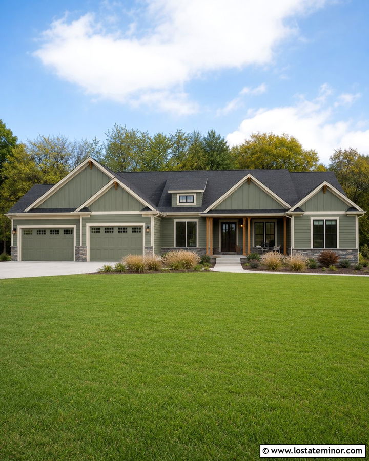 Sage Green Ranch House With Cross Gables - 30 Sage Green House Design With Gables Ideas