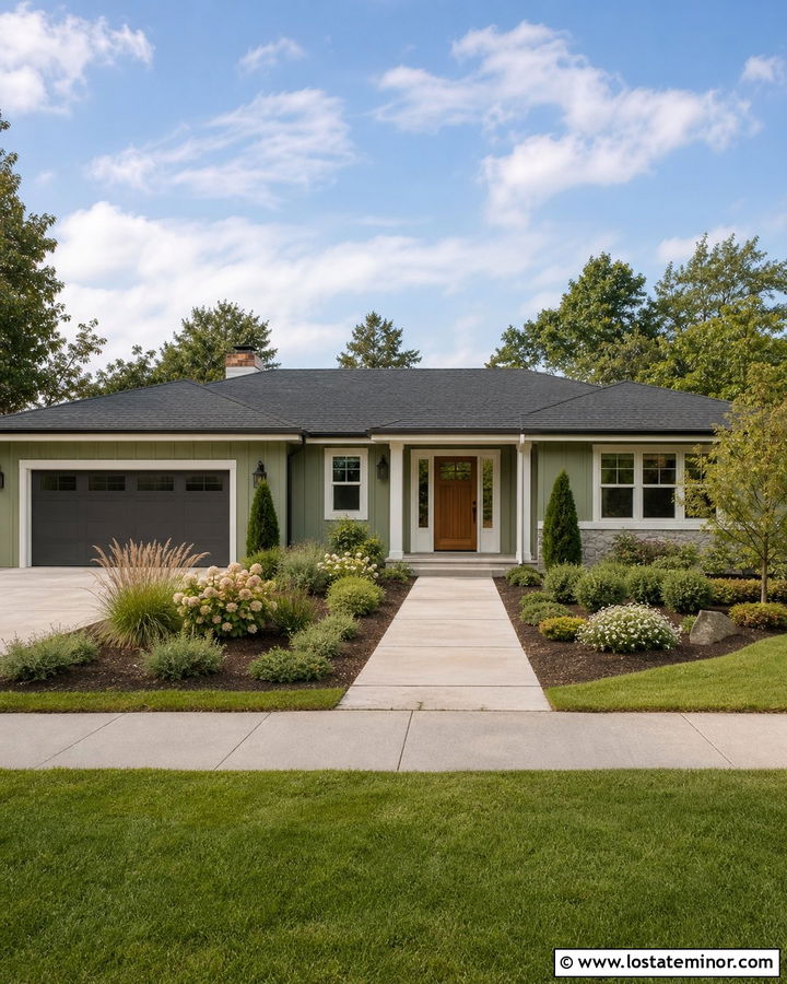 Sage Green Ranch House With Low Maintenance Landscaping - 30 Sage Green House Design With Front Yard Ideas
