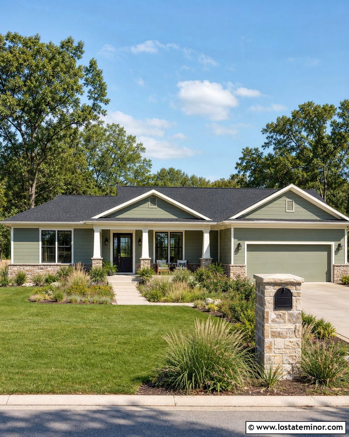 Sage Green Ranch House With Stone Mailbox - 30 Sage Green House Design With Mailbox Ideas