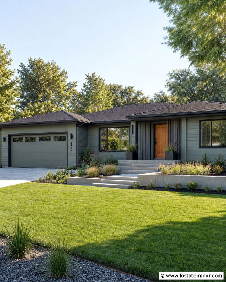 Sage Green Ranch Siding With Charcoal Trim - 30 Sage Green House Design With Siding Ideas