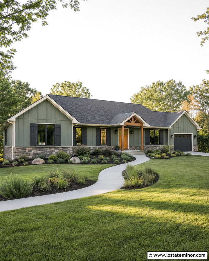 Sage Green Ranch With Board And Batten Shutters - 30 Sage Green House Design With Shutters Ideas
