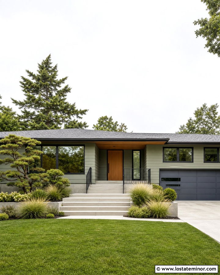Sage Green Ranch With Charcoal Railings - 30 Sage Green House Design With Railings Ideas
