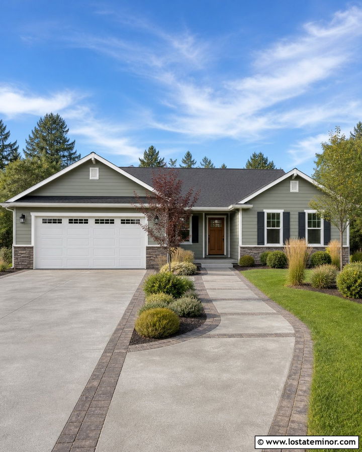 Sage Green Ranch With Driveway Border - 30 Sage Green House Design With Driveway Ideas