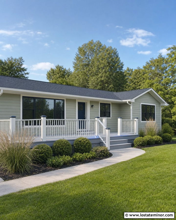 Sage Green Ranch With Gray Composite Deck - 30 Sage Green House Design With Deck Ideas