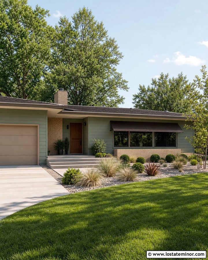 Sage Green Ranch With Long Window Awning - 30 Sage Green House Design With Awning Ideas