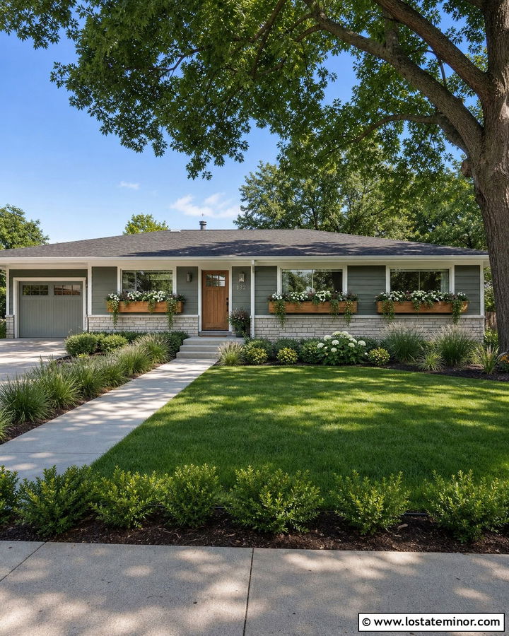 Sage Green Ranch With Long Window Boxes - 30 Sage Green House Design With Window Boxes Ideas