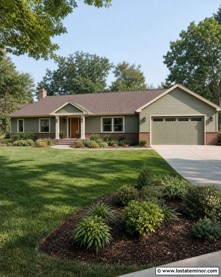 Sage Green Ranch With Red Brick - 30 Sage Green House Design With Brick Accents Ideas