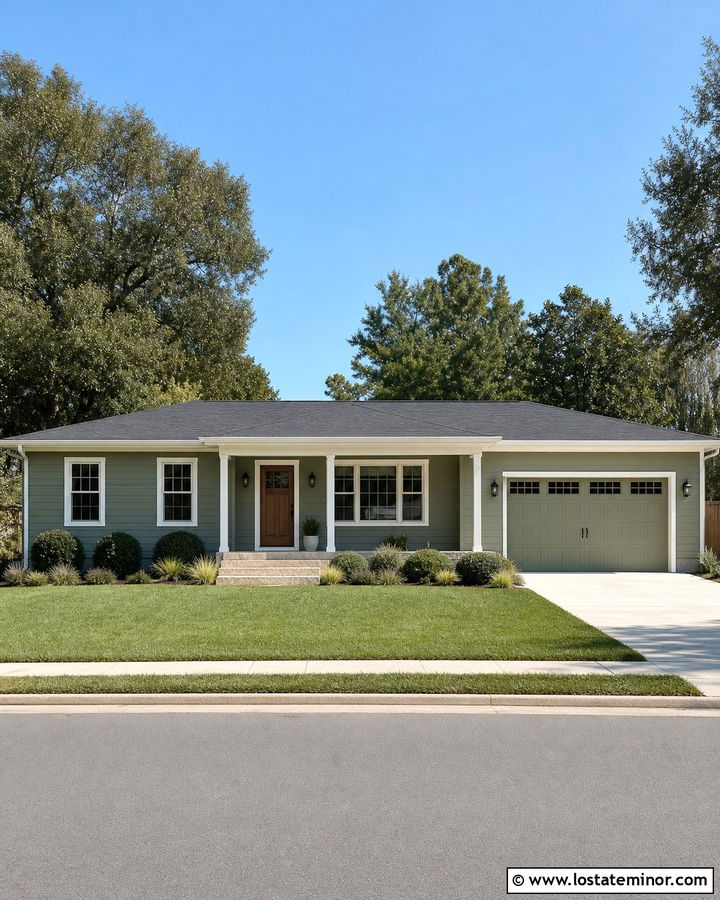 Sage Green Ranch With White Porch Ceiling - 30 Sage Green House Design With Porch Ceiling Ideas