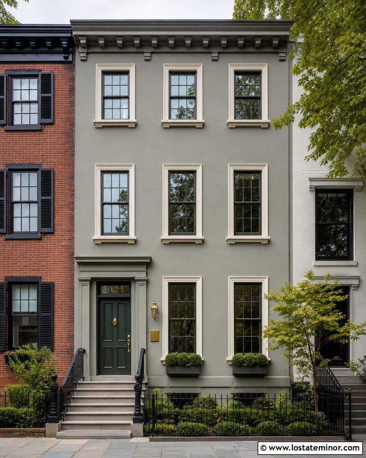 Sage Green Row House With Brass Mailbox - 30 Sage Green House Design With Mailbox Ideas